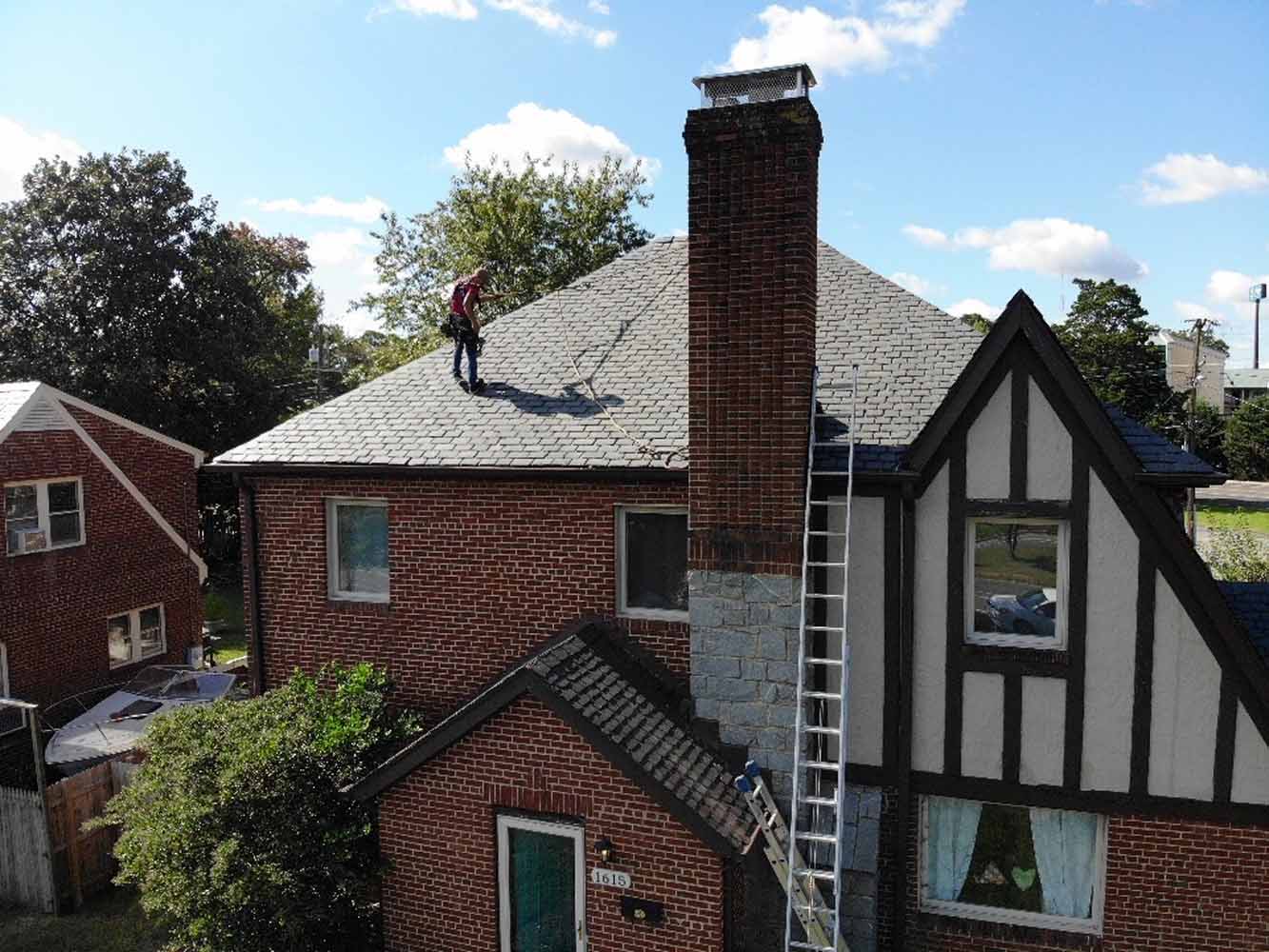 Slate roof installation on a historic tudor-style home in The Fan district of Downtown Richmond