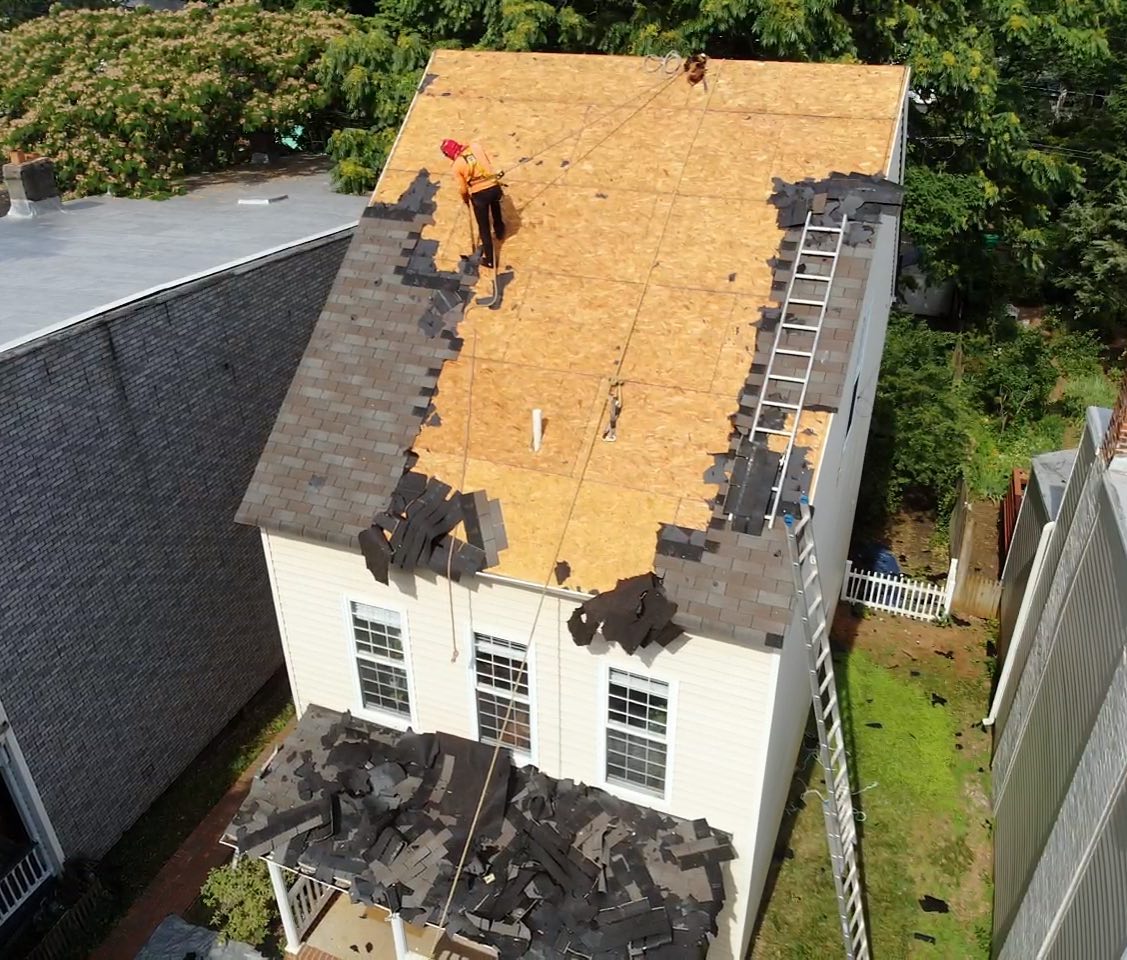 Roof replacement on a steeply pitched roof 